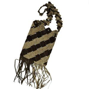 Vintage Tan Shoulder Bag Leather Boho Gypsy Festival Fringe Studded Handbag